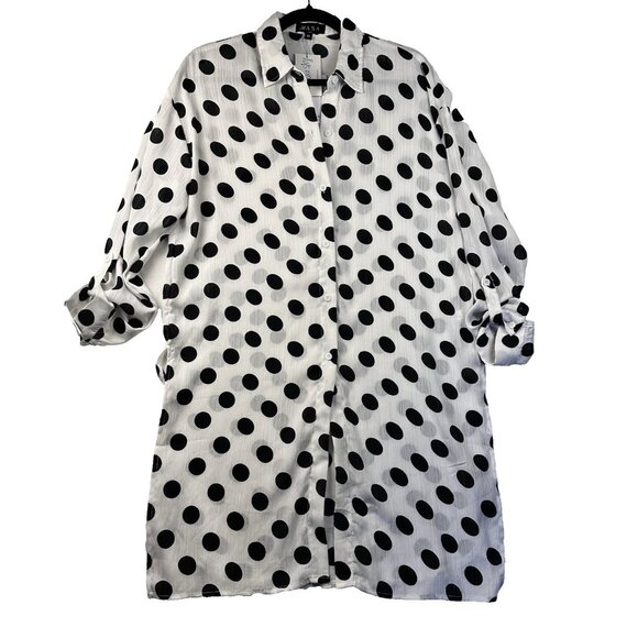 MASA USA Tops - MASA USA Polka Dot Button Down Tunic Blouse Size M Longline Coastal Beach Top